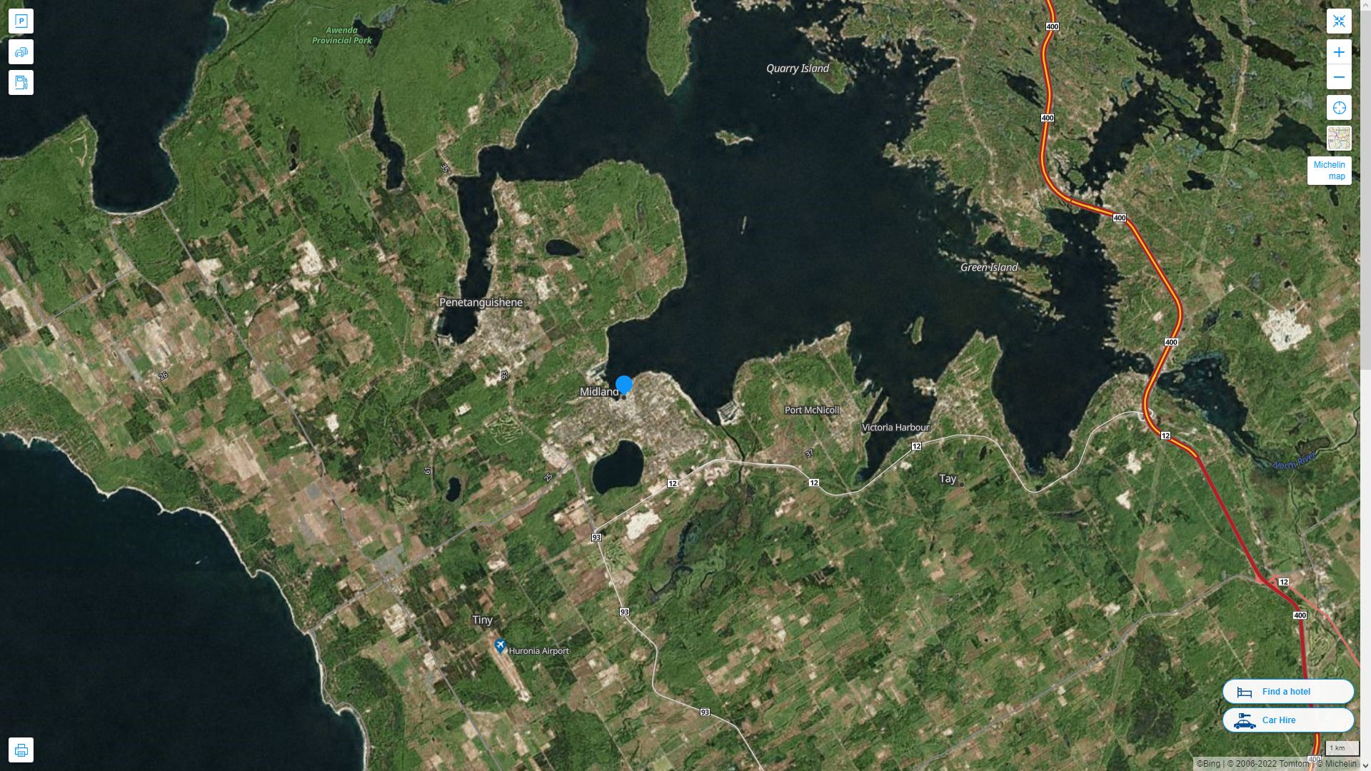 Midland Canada Autoroute et carte routiere avec vue satellite